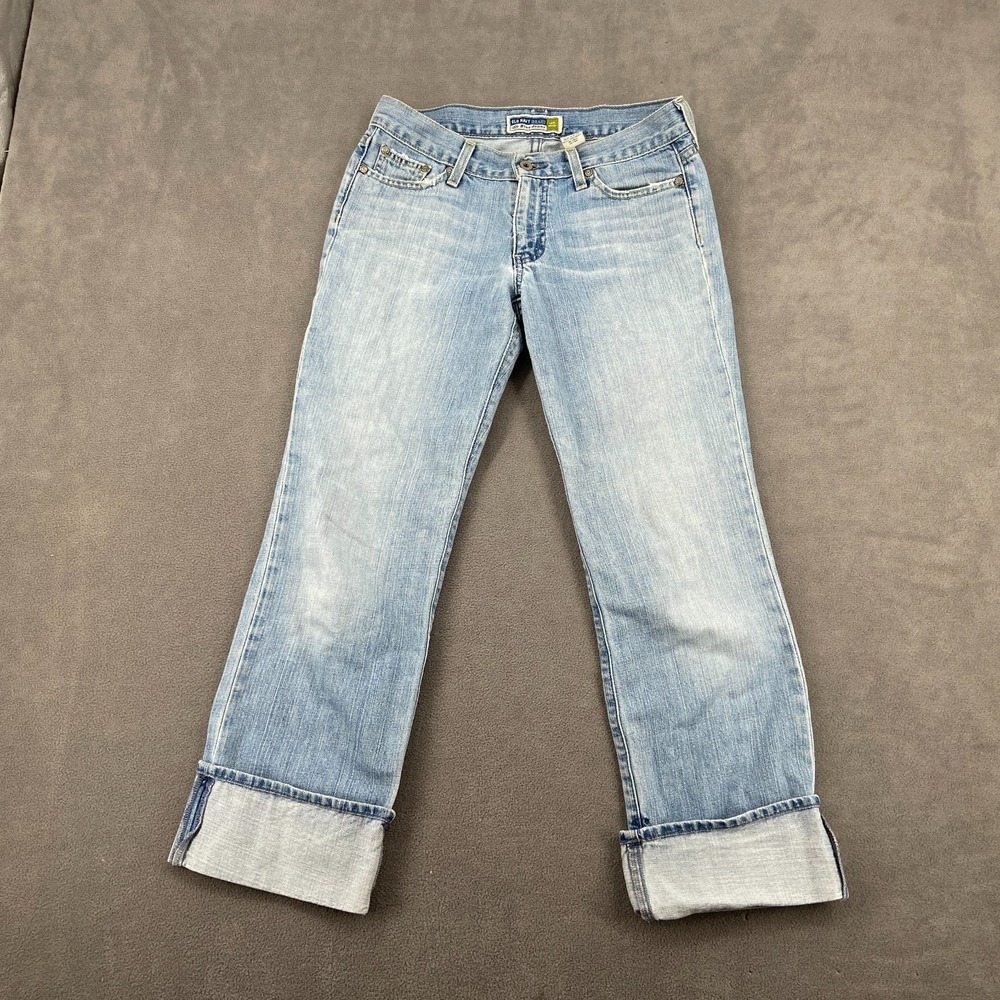 VTG Old Navy Low Waist Jeans Womens 4 Blue Denim Cotton Straight Leg Cuffed Hem